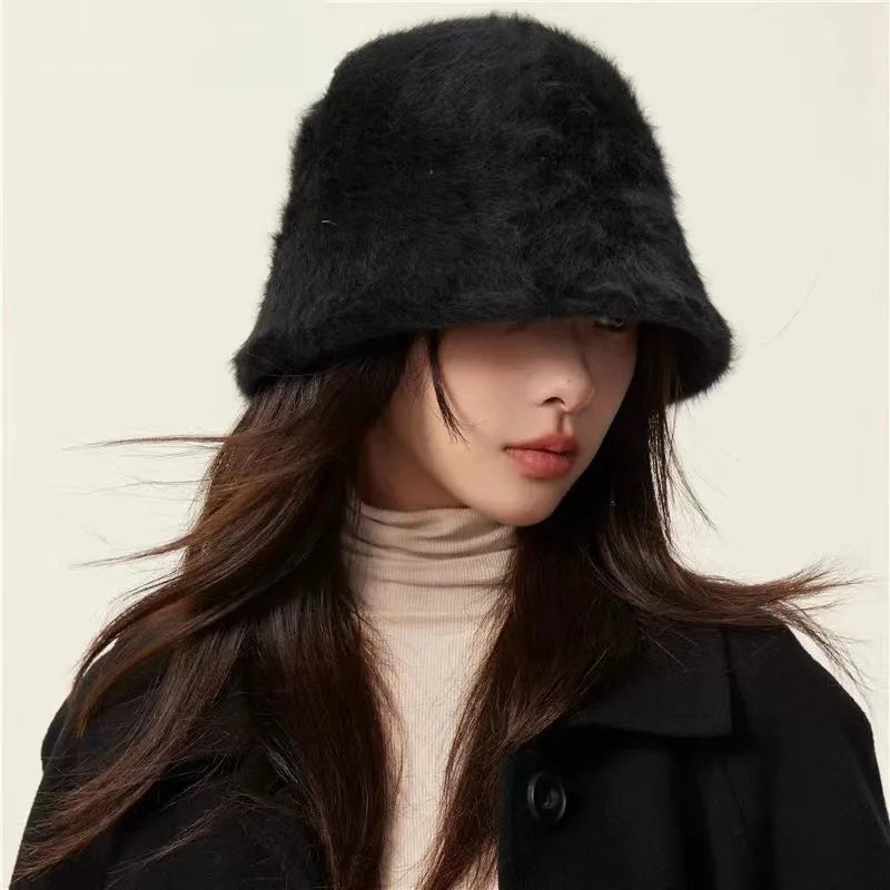 Rabbit Fur Knitted Winter Bucket Hat