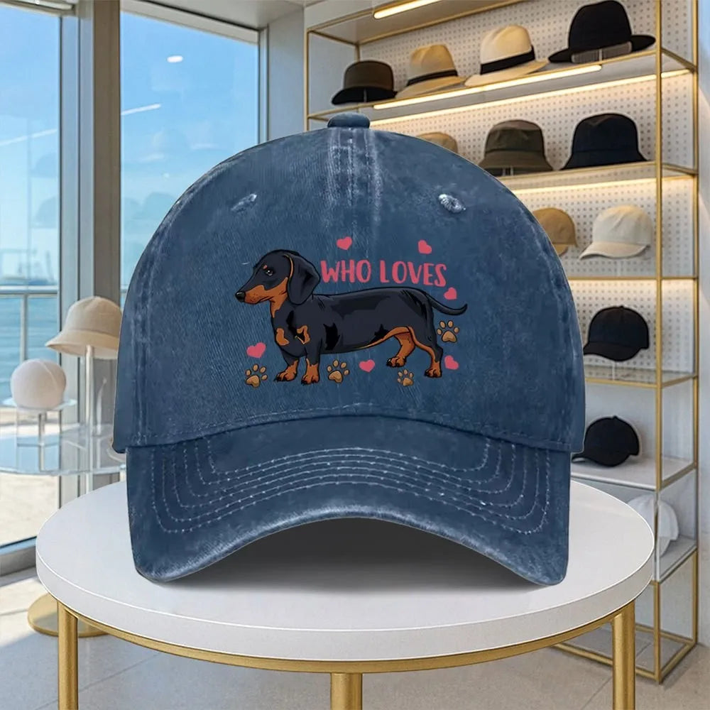 Dachshund Love Graphic Washed Cotton Baseball Cap