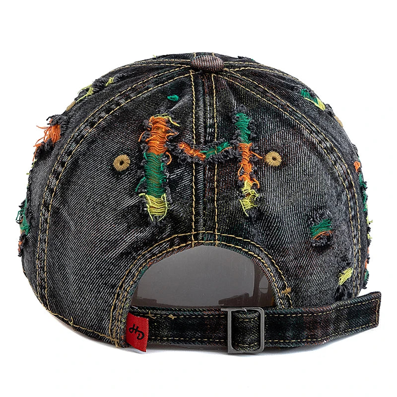 Tear Hole Vintage Stripe Baseball Cap Women