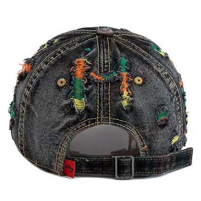 Tear Hole Vintage Stripe Baseball Cap Women