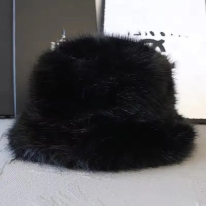 Fluffy Faux Fox Fur Winter Bucket Hat
