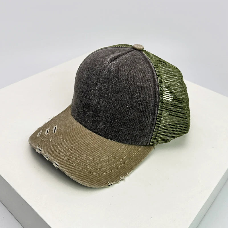 Color Block Distressed Mesh Baseball Cap