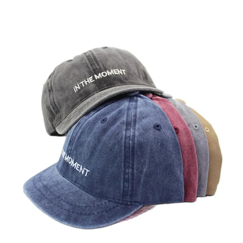 Letter Embroidery Short Brim Washed Baseball Cap