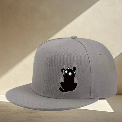 Scared Cat Graphic Streetwear Flat Brim Snapback Cap