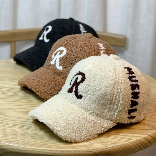 Embroidered Lamb Velvet Baseball Cap