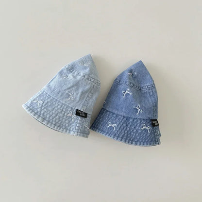 Baby Bow Pattern Denim Kids Bucket Hat