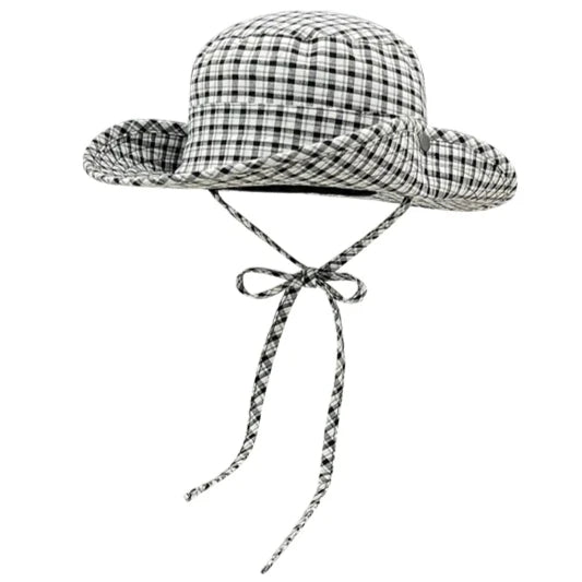 Ins Retro Red Plaid Big Brim Bucket Hat