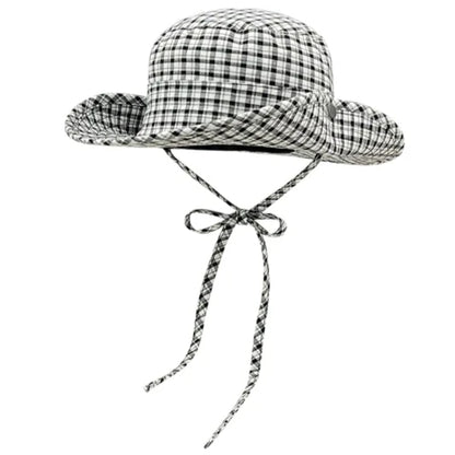 Ins Retro Red Plaid Big Brim Bucket Hat