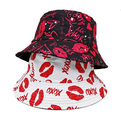 Unisex Red Lips Graffiti Reversible Bucket Hat