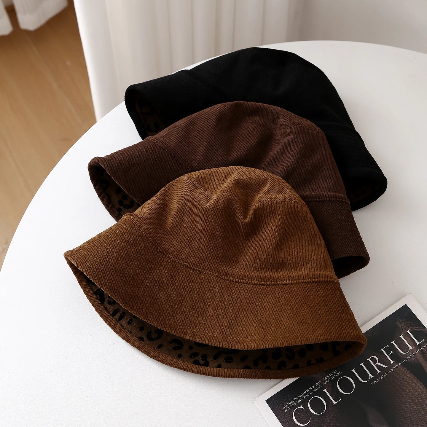 Womens Leopard Print Winter Fisherman Hat