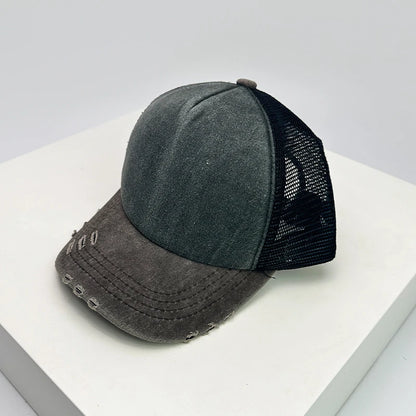 Color Block Distressed Mesh Baseball Cap