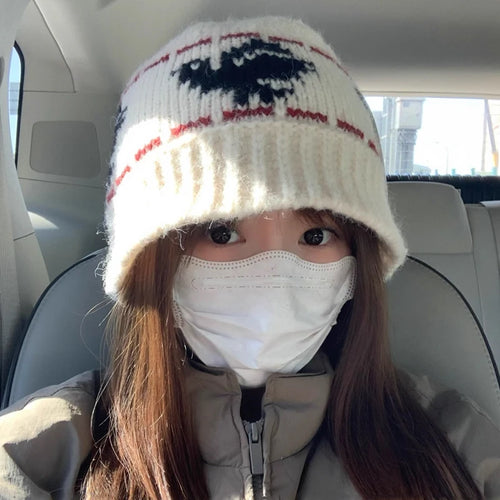 Korean Retro Jacquard Wool Bucket Hat