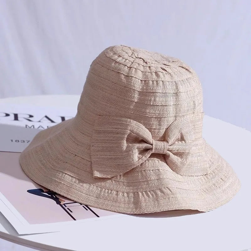 Wide Brim Bow Foldable Bucket Hat