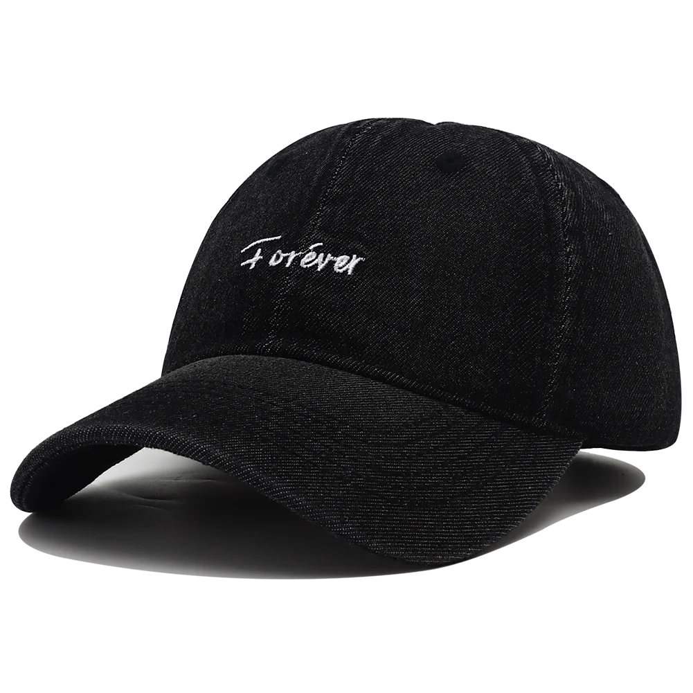 Forever Embroidery Washed Denim Baseball Cap
