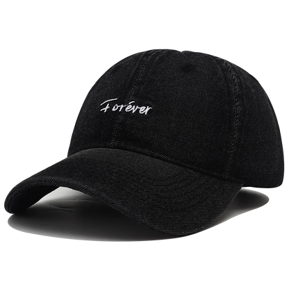 Forever Embroidery Washed Denim Baseball Cap