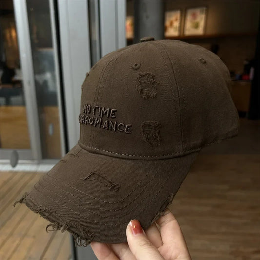 Distressed Washed Cotton Wide Brim Baseball Cap