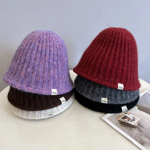 Korean Pit Striped Knitted Winter Bucket Hat
