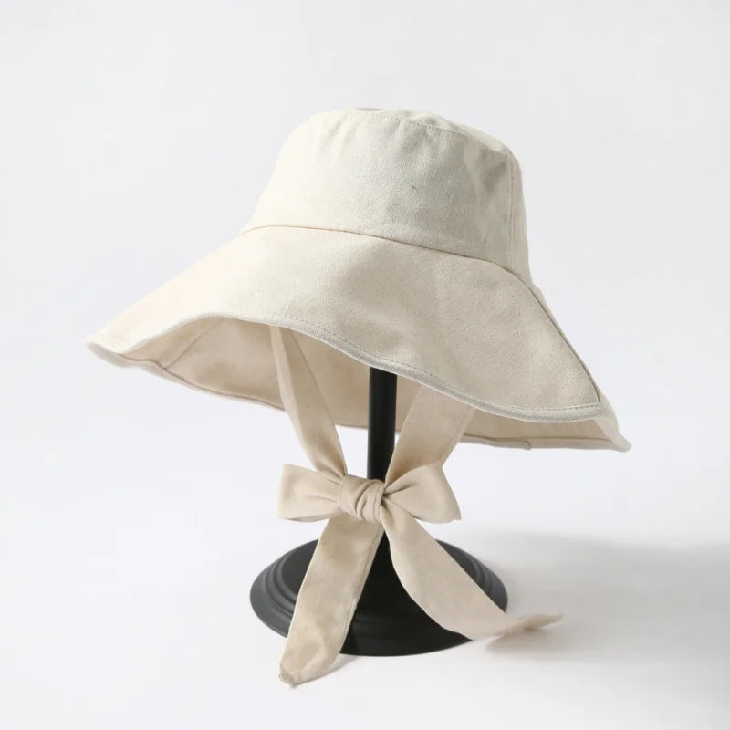 Japanese Cotton Linen Wide Brim Bucket Hat