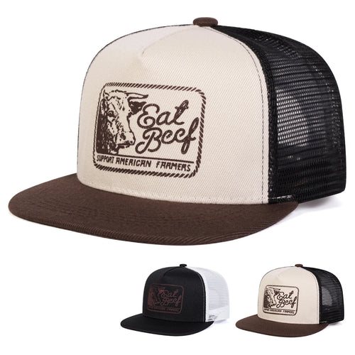 Eat Beef Letter Embroidery Snapback Hat Unisex