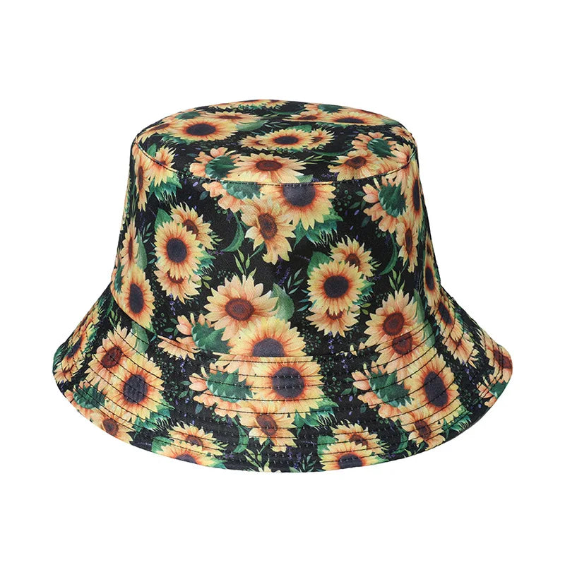 Sunflower Print Cotton Bucket Hat for Women