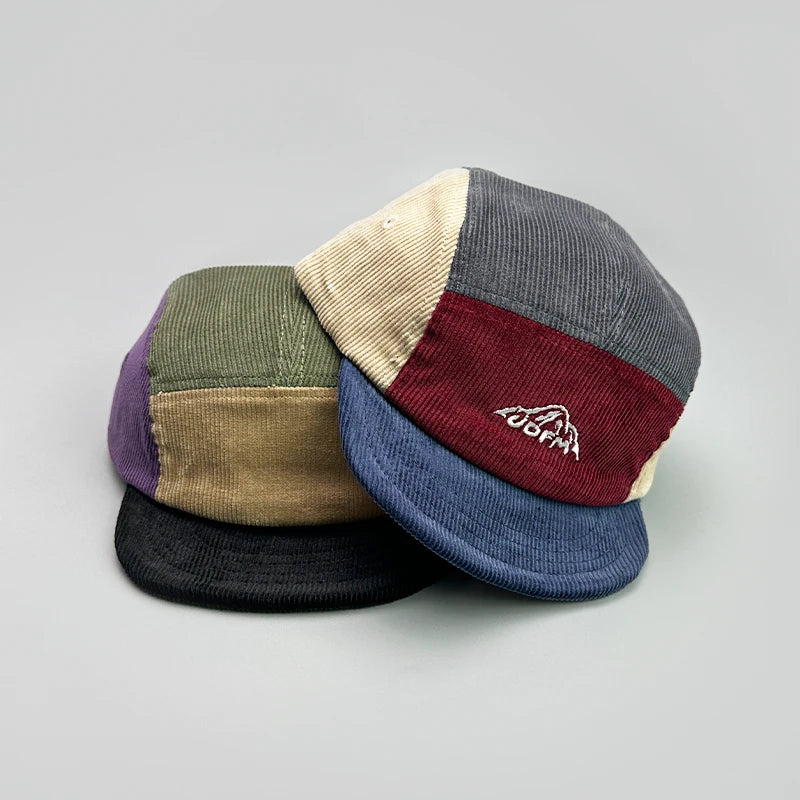 Japanese Color Block Corduroy Retro Snapback Cap