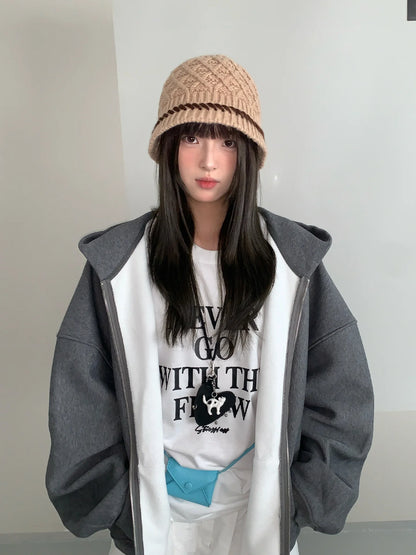 Retro Twisted Knit Winter Bucket Hat