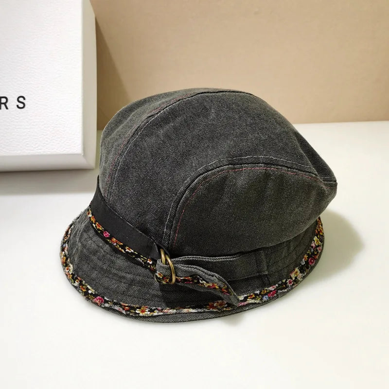 Niche Denim Lace Short Brim Bucket Hat