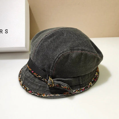 Niche Denim Lace Short Brim Bucket Hat