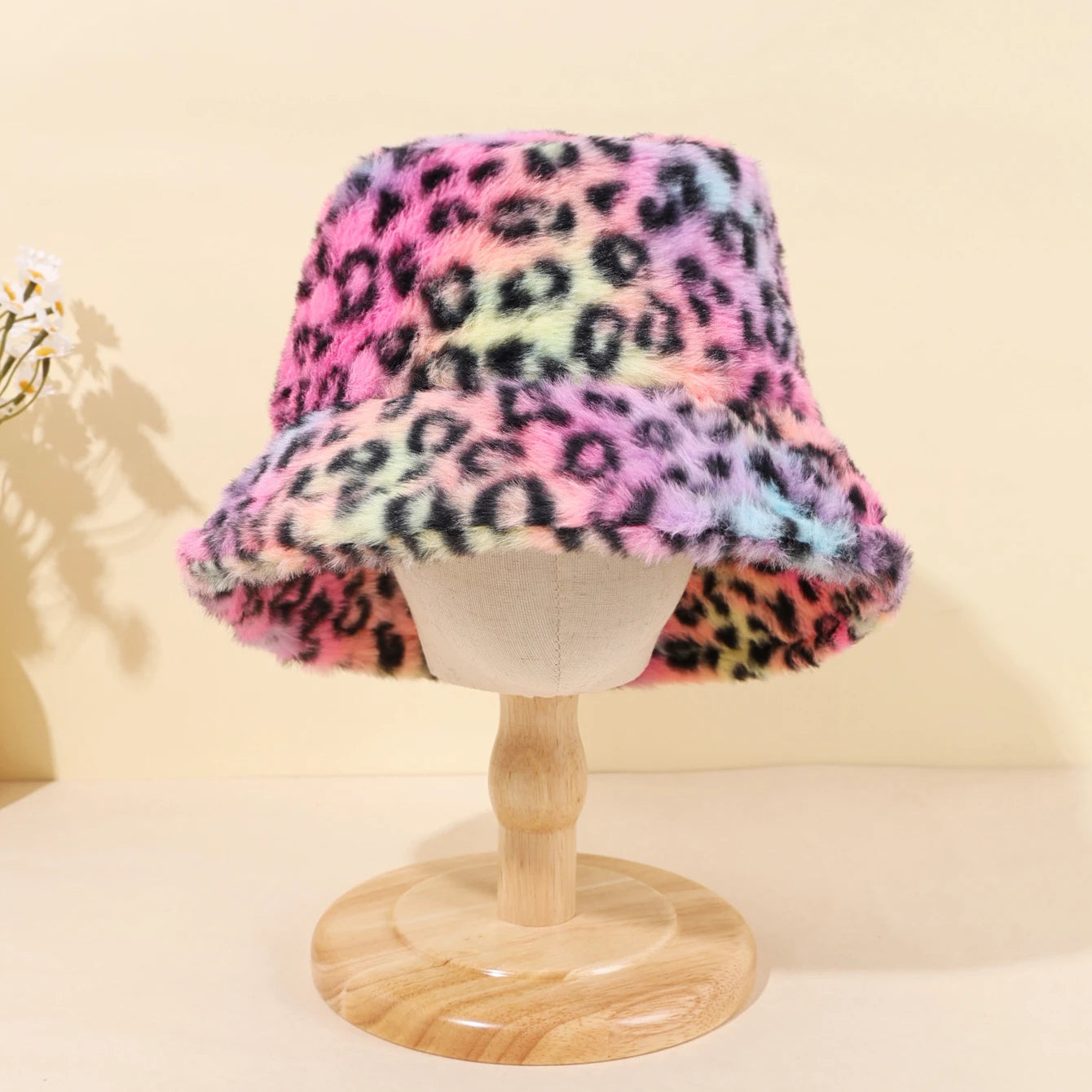 Leopard Print Thick Fleece Winter Bucket Hat