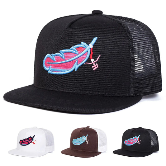 Unisex Colorful Feather Embroidery Hip-hop Net Hats