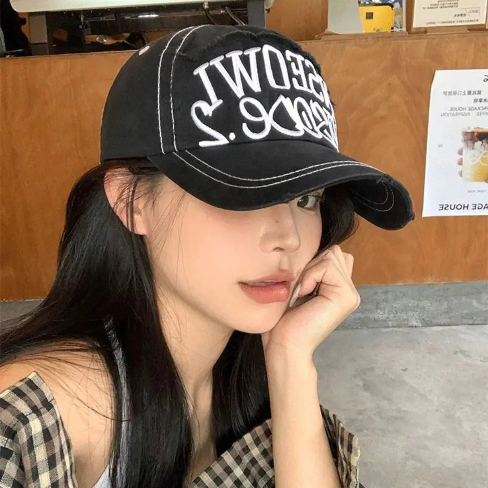 Retro Embroidered Letter Cotton Baseball Cap