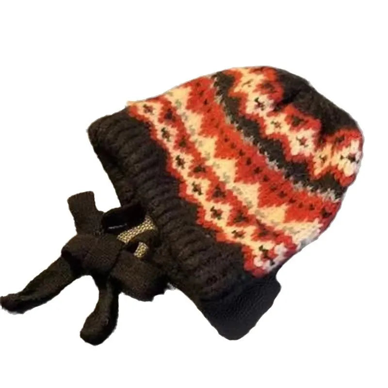 Fair Isle Lace Up Earflap Knit Bucket Hat