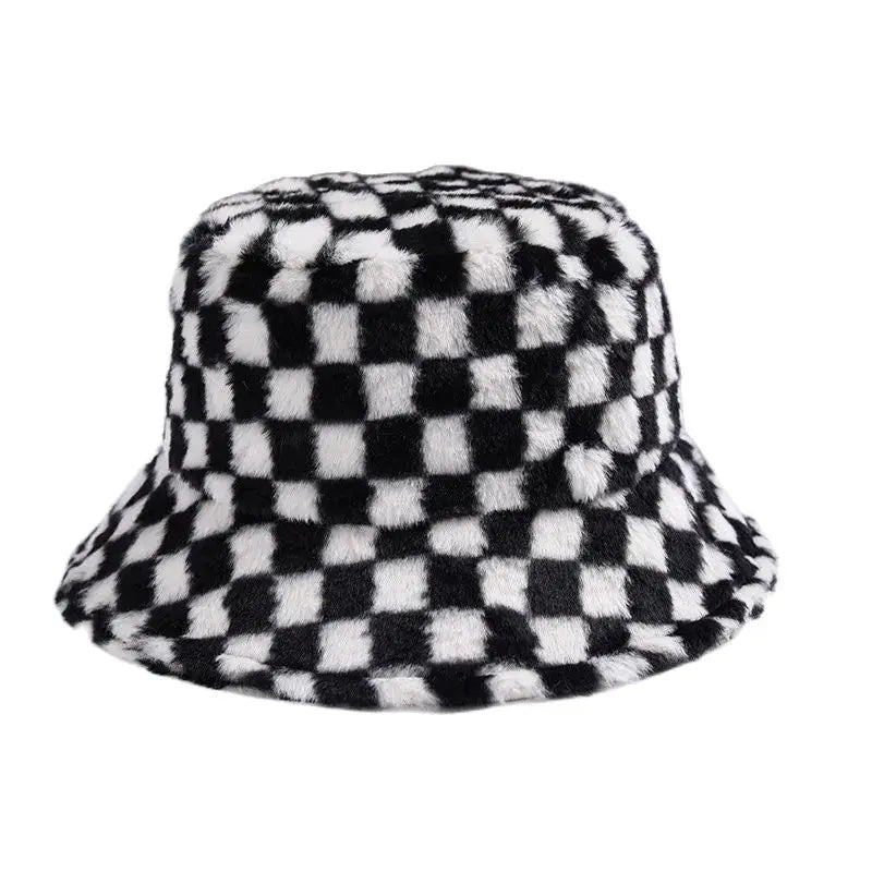 Women's Checkerboard Plush Bucket Hat