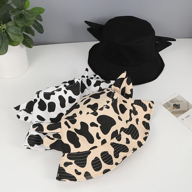 Vintage Cow Print Horn Bucket Hat