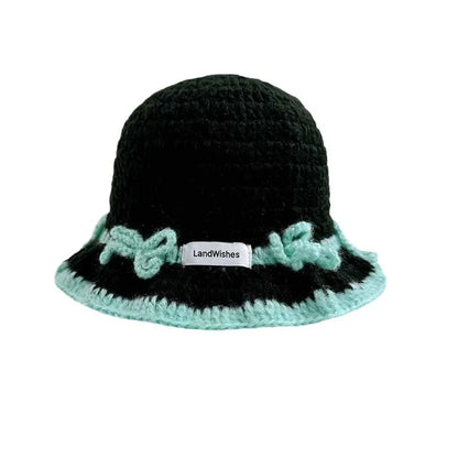 Korean Niche Design Bow Handmade Knitted Bucket Hat