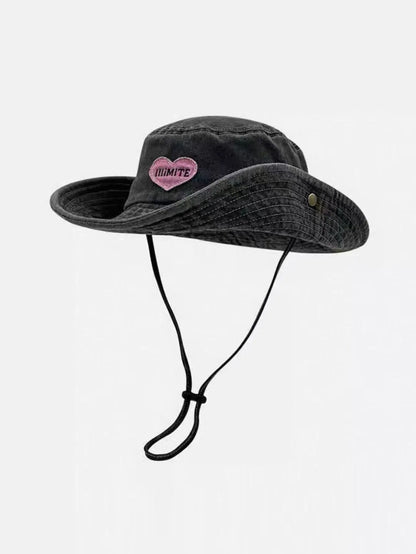 Japanese Retro Washed Pink Love Bucket Hat