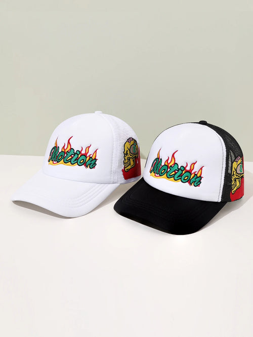Unisex Motion Flame Embroidery Baseball Net Caps