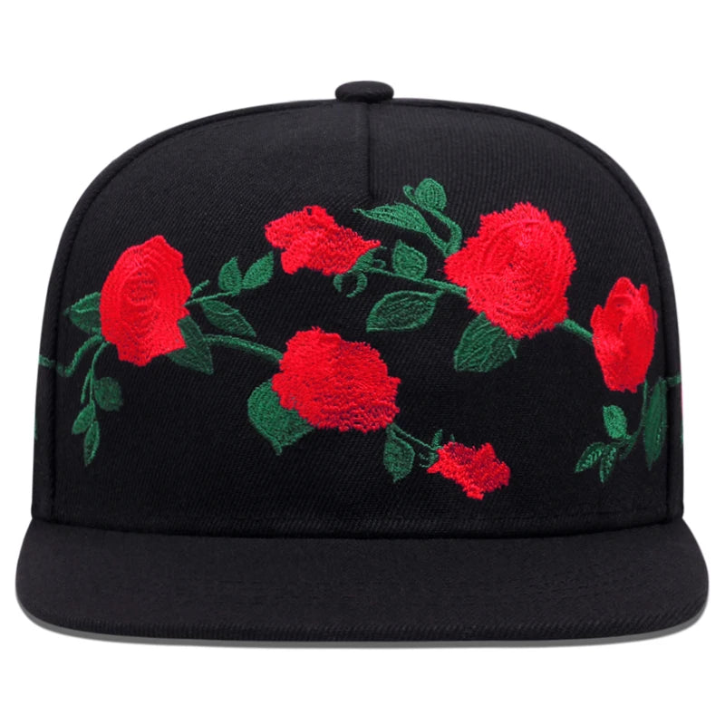 Rose Embroidered Flat Edge Baseball Cap