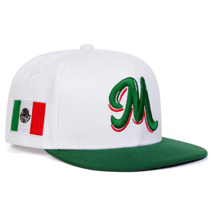 M Embroidery Mexican Flag Mesh Snapback Cap