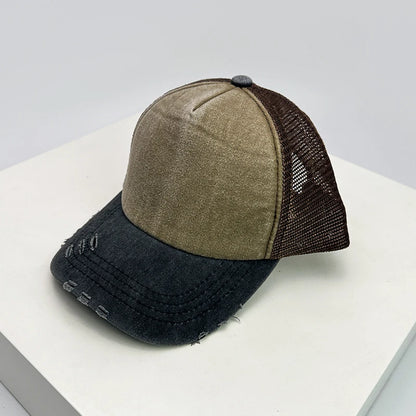 Color Block Distressed Mesh Trucker Baseball Cap