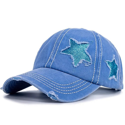 Retro Y2K Star Washed Denim Baseball Cap