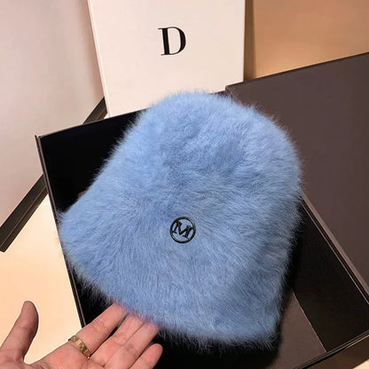 Cute Fleece Solid Color Winter Bucket Hat