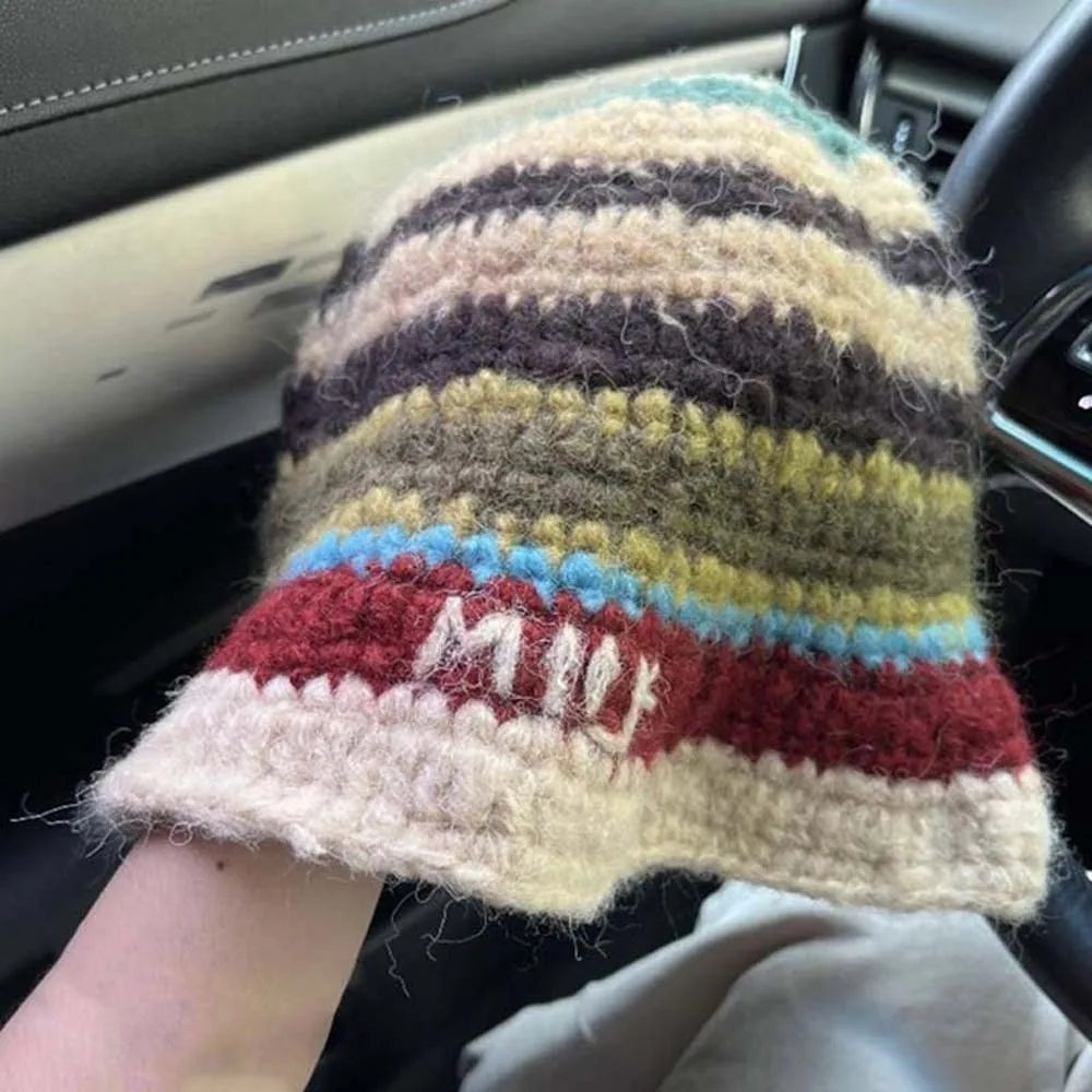 Korean Striped Warm Knitted Bucket Hat