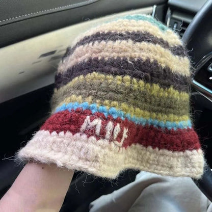 Korean Striped Warm Knitted Bucket Hat