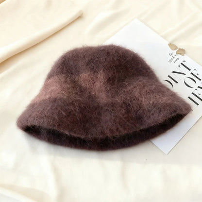 Korean Angora Rabbit Fur Winter Bucket Hat