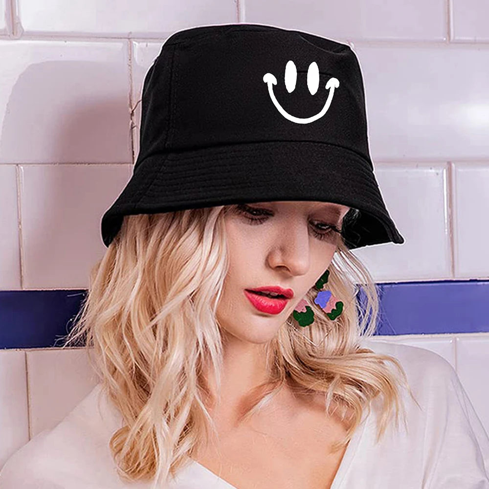 Unisex Smile Face Print Bucket Hat