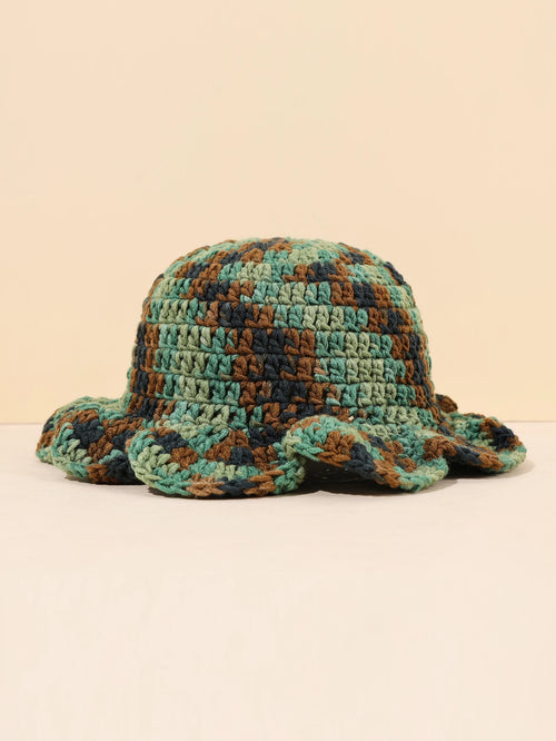 Green Brown Retro Hand Woven Bucket Hat