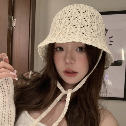Breathable Hollow Knit Visor Bucket Hat