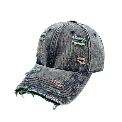 Korean Rainbow Cracked Denim Duck Tongue Baseball Cap