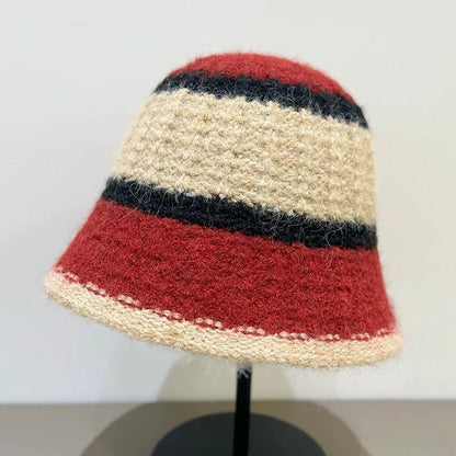 Wide-Striped Knitted Winter Bucket Hat